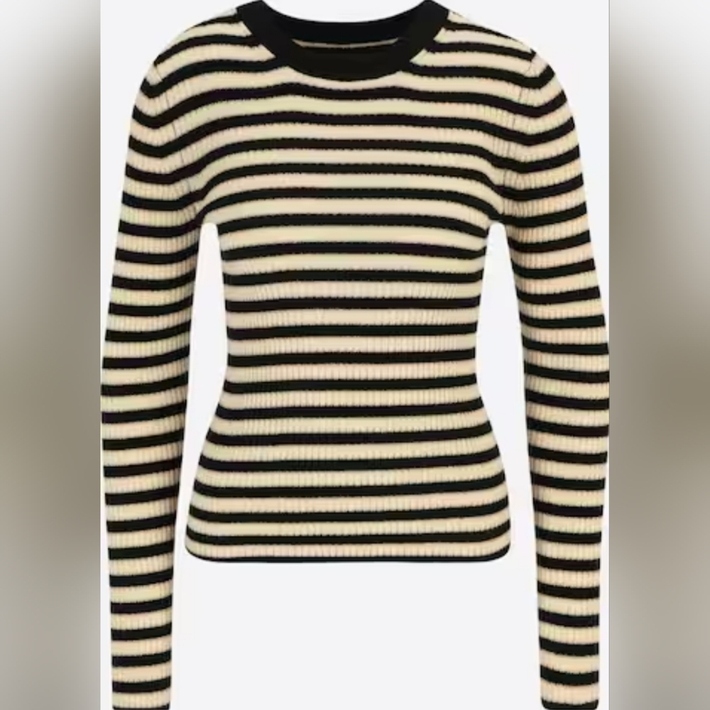 Gap Brooklyn Rib Striped Crew Sweater, Black, Cream & Gold Metallic, size XL